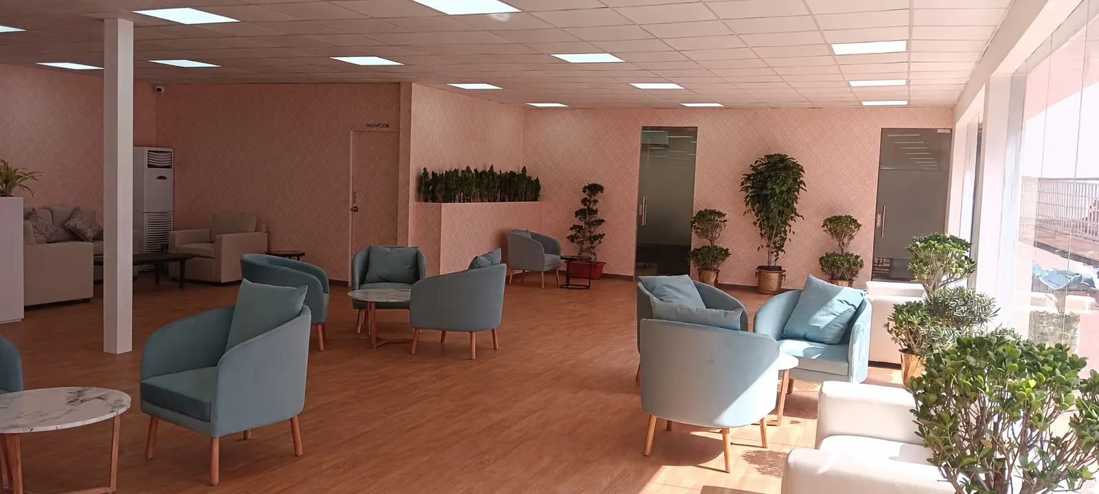 Prepared corporate lounge within a temporary programme environment